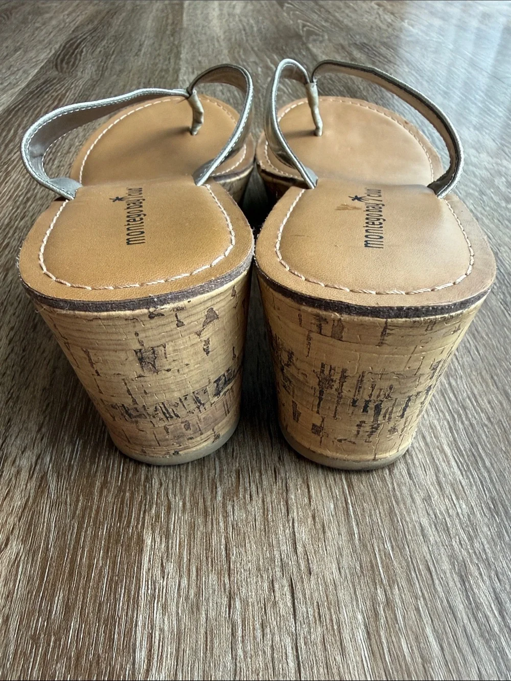Montego Bay Club Y2K Silver Metallic Cork Wedge Sandals